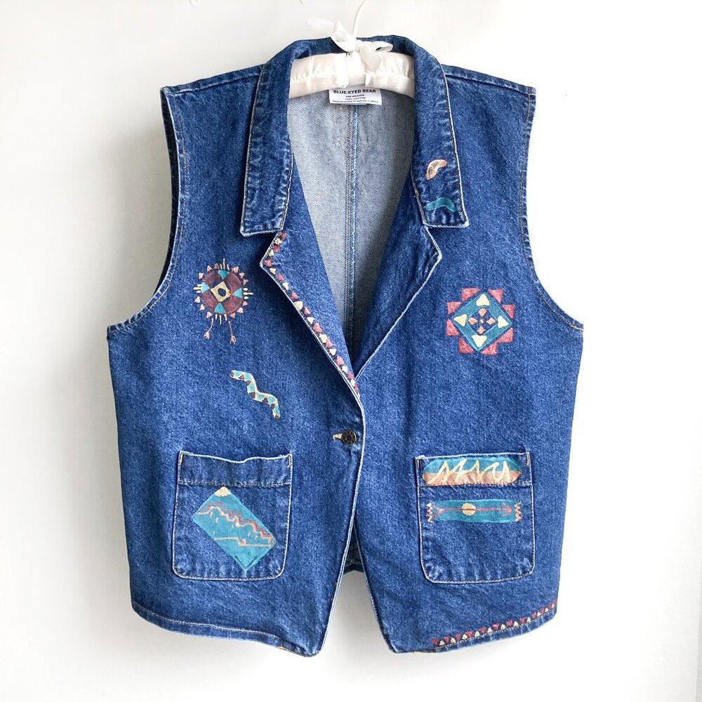 Blue-Eyed Bear Hand Painted Denim Vest